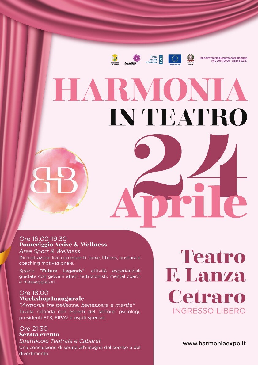Locandina di Harmonia in Teatro: 24 aprile 2026, Teatro F. Lanza di Cetraro, ingresso libero